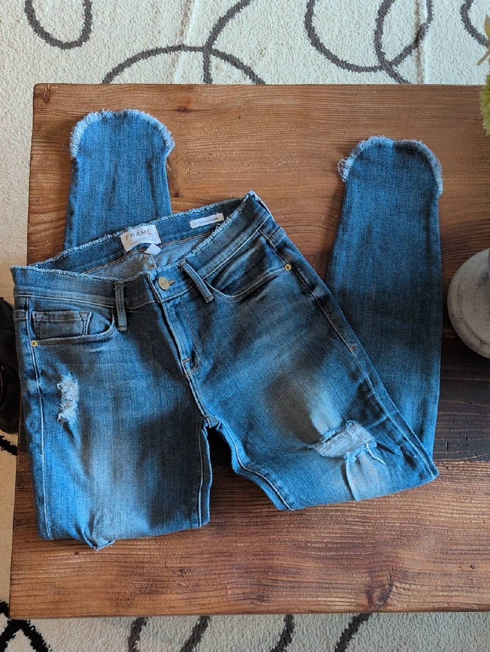 Frame Denim Blue Ripped Skinny Jeans